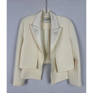 Fendi Wool & Silk Cropped Blazer Jacket Cream Size L